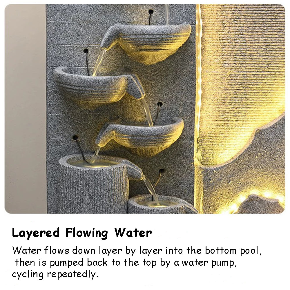 Gray Stone Mountainscape Waterfall Feature For Indoor