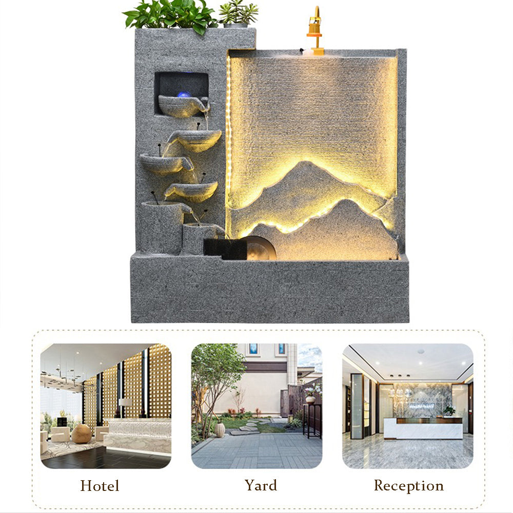 Gray Stone Mountainscape Waterfall Feature For Indoor