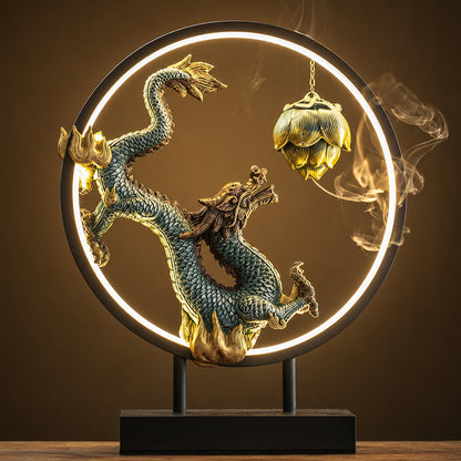 Illuminated Dragon With Lotus Incense Burner