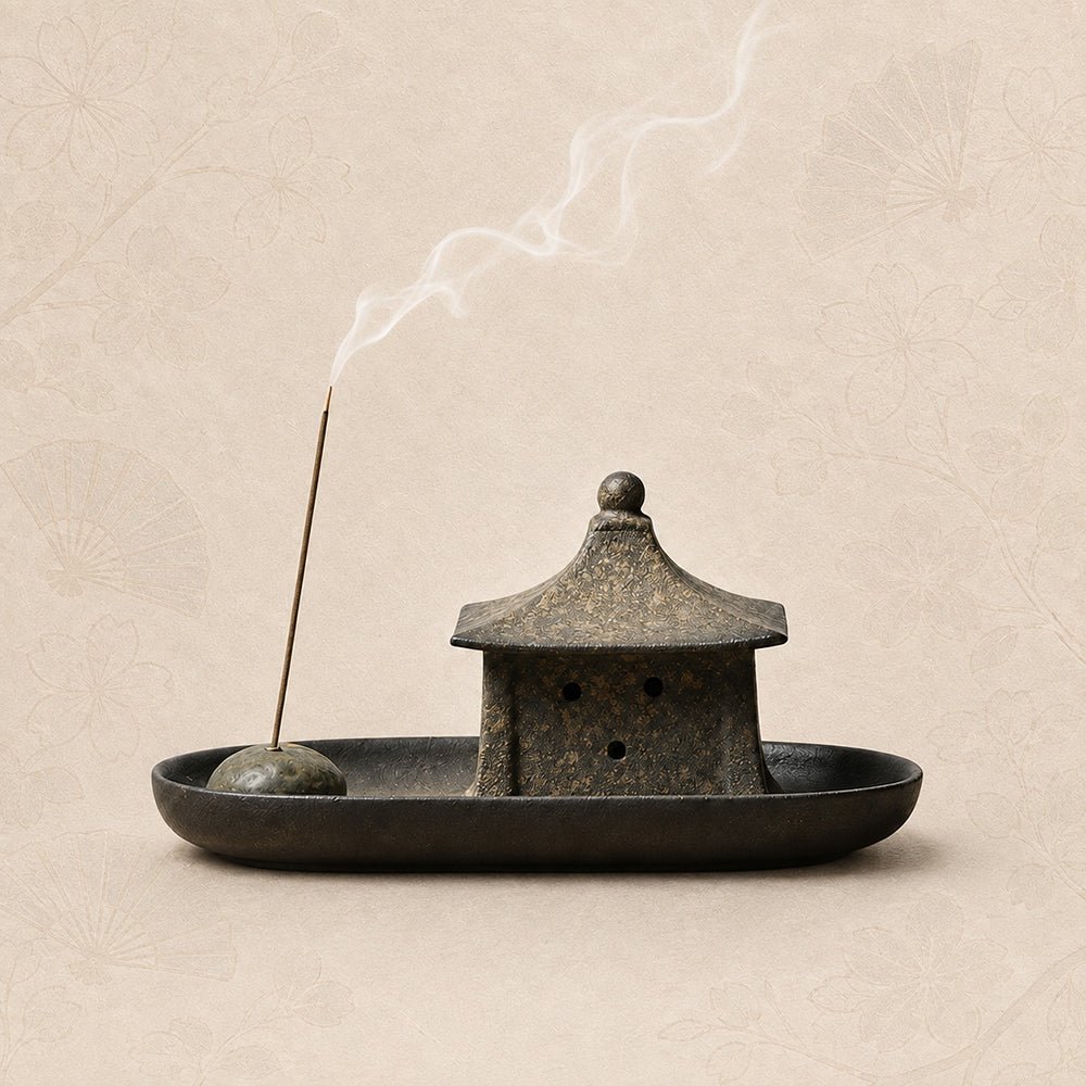 Pavilion Japanese Incense Burner With Copper Incense Holder