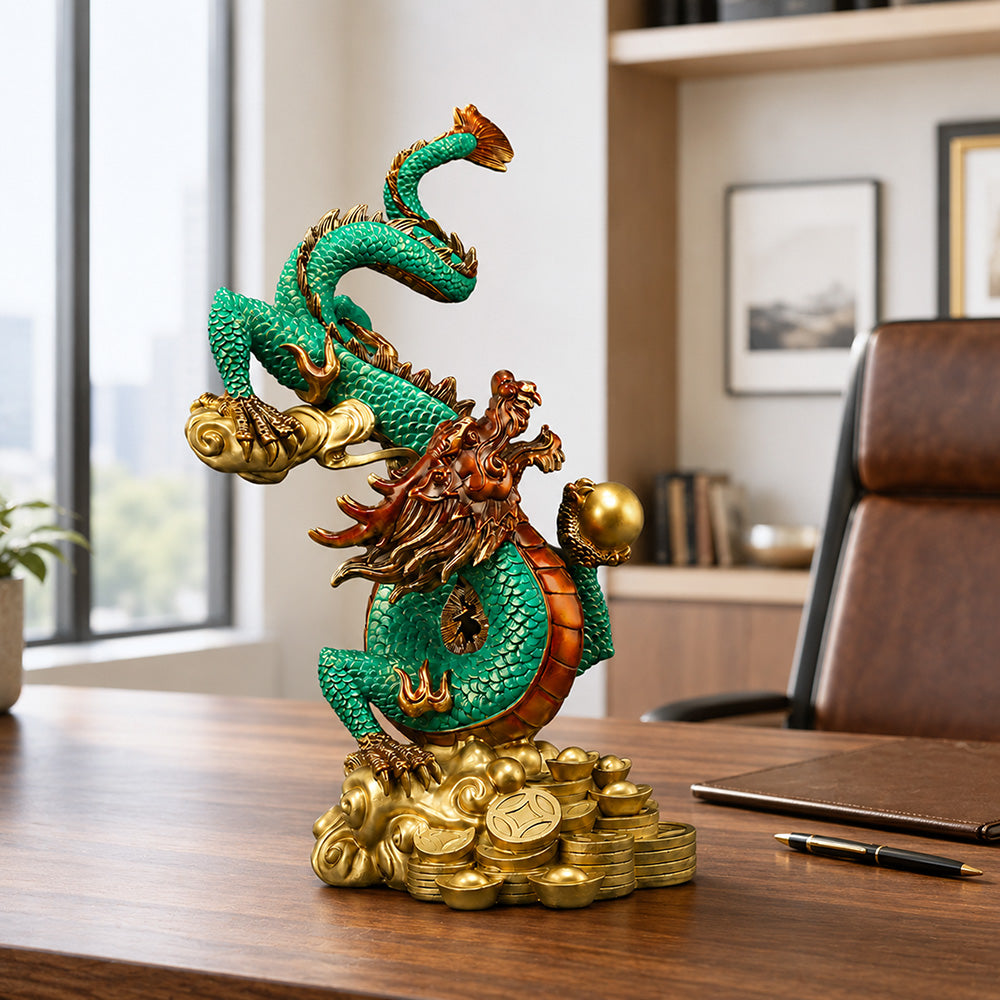 Brass Fortune Dragon Statue