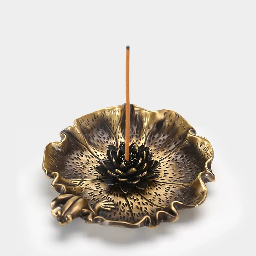 Lotus Leaf Brass Incense Holder