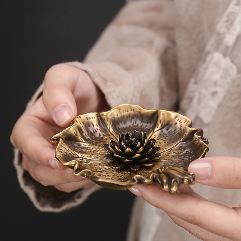 Lotus Leaf Brass Incense Holder