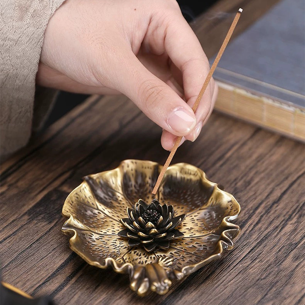 Lotus Leaf Brass Incense Holder