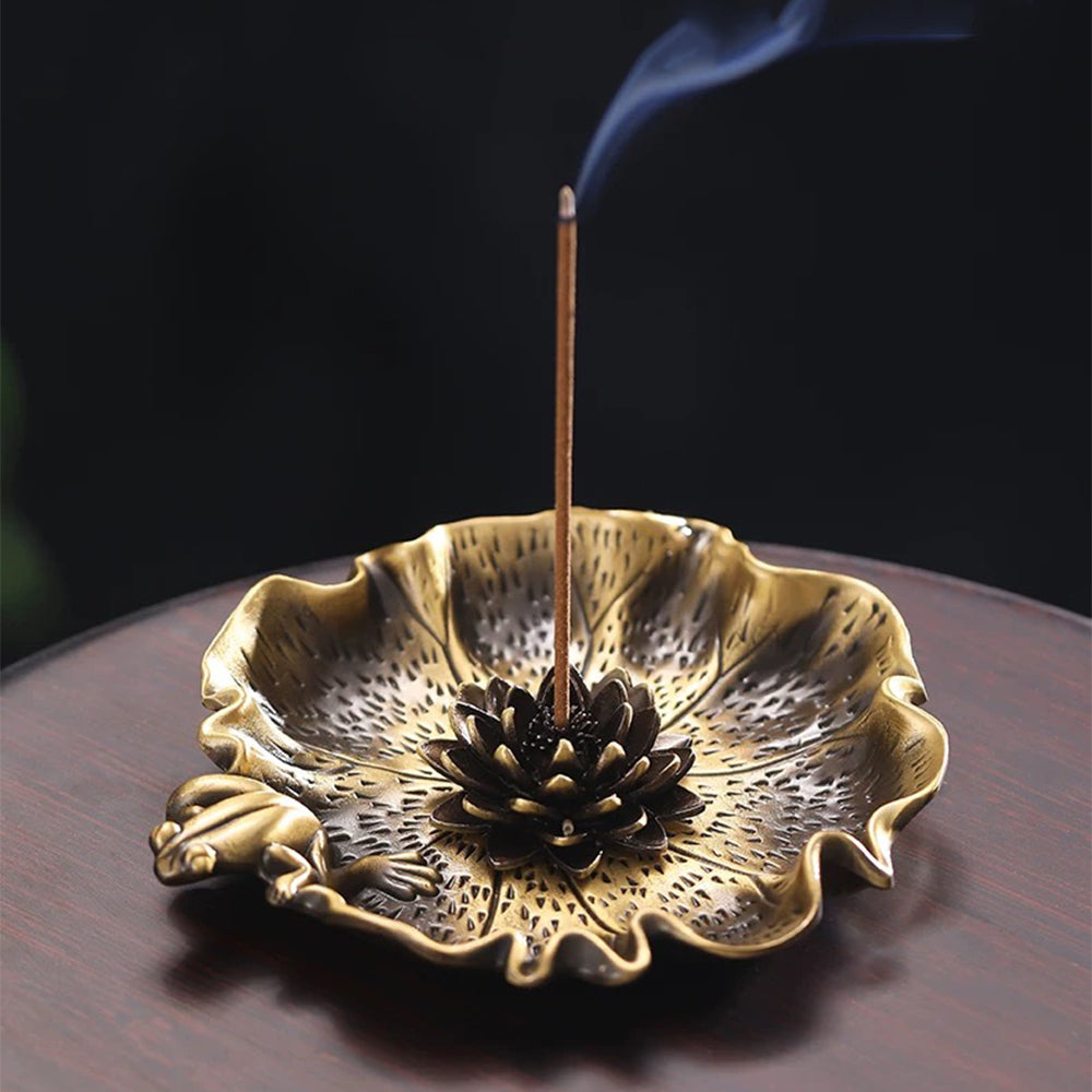 Lotus Leaf Brass Incense Holder