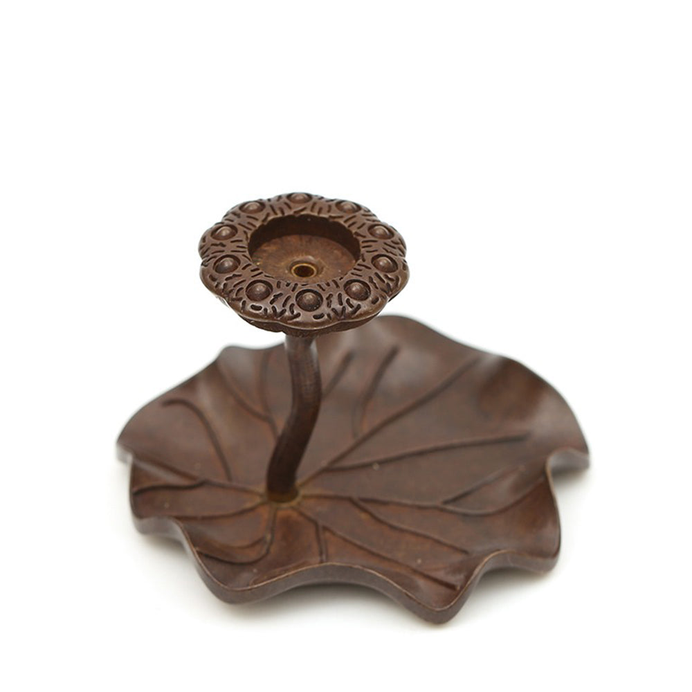 Lotus Themed Brass Incense Holder With Flog Ornament