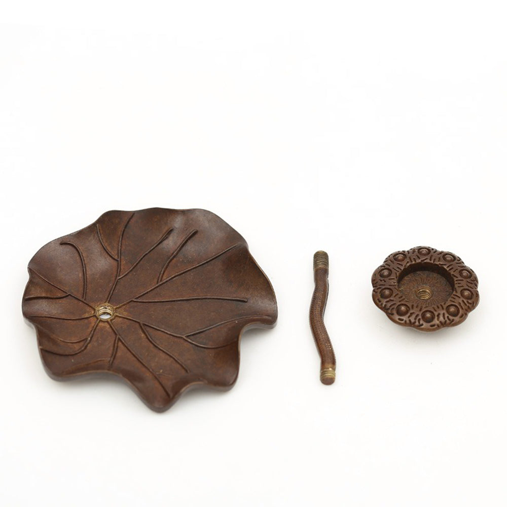 Lotus Themed Brass Incense Holder With Flog Ornament