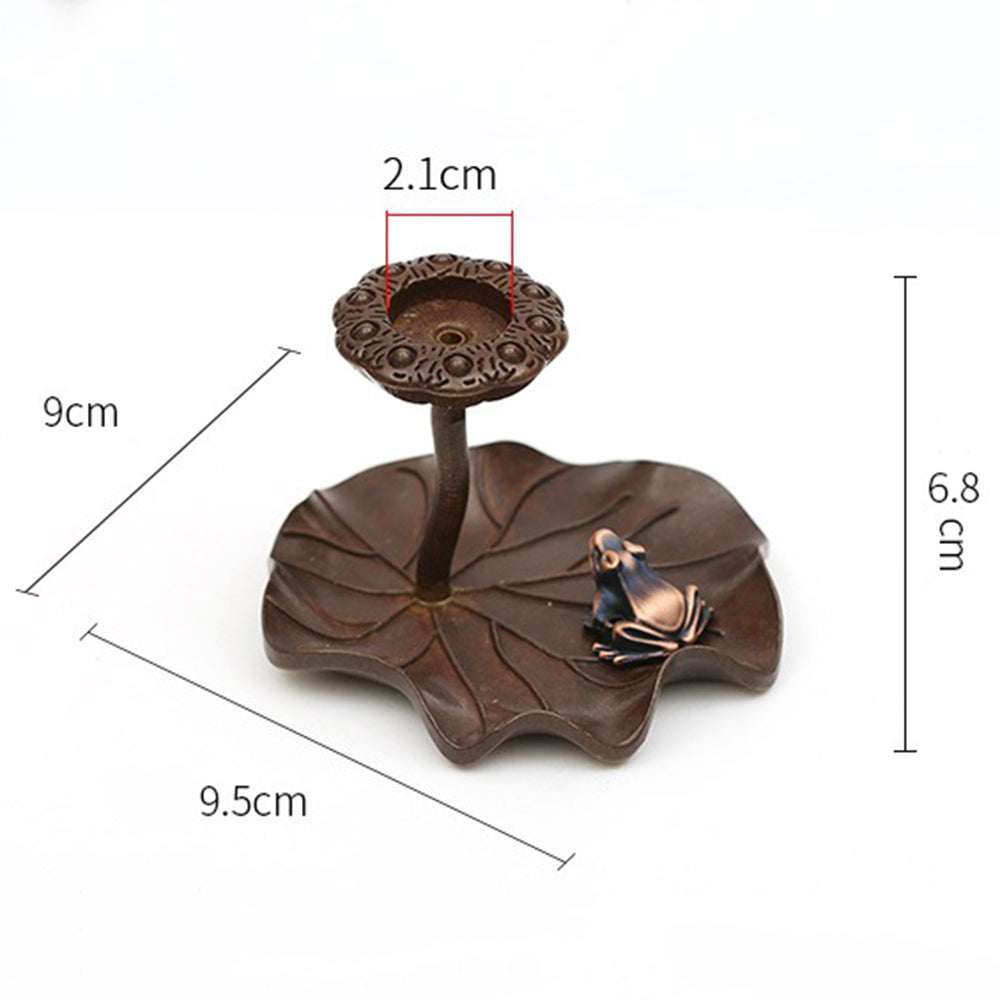 Lotus Themed Brass Incense Holder With Flog Ornament