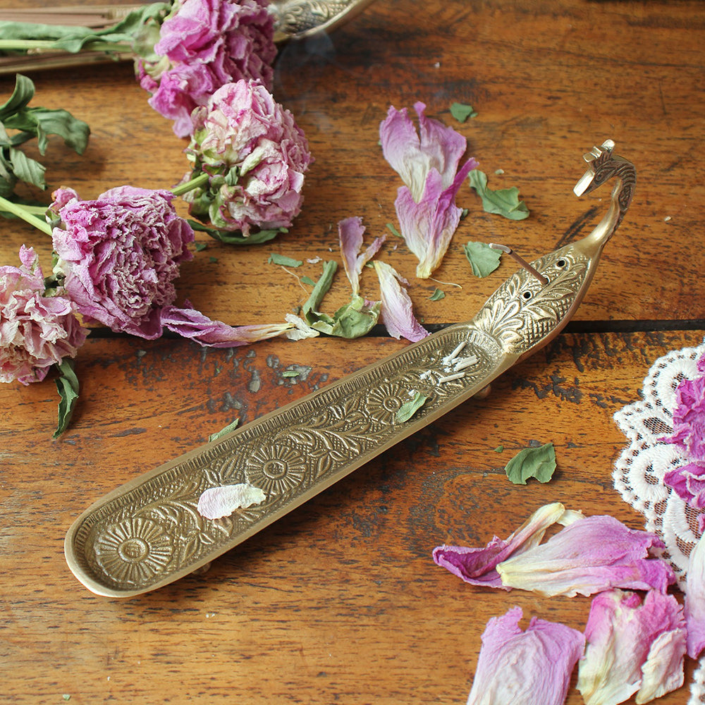 Peacock Brass Incense Holder