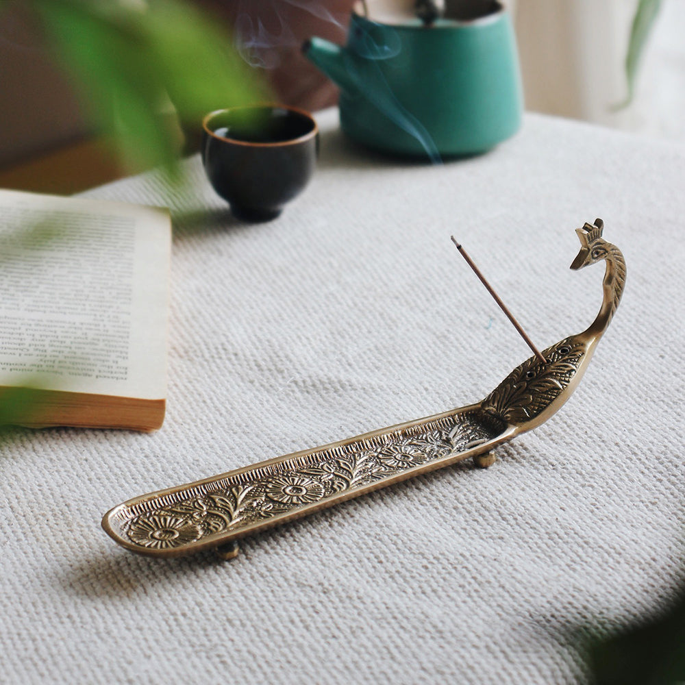 Peacock Brass Incense Holder
