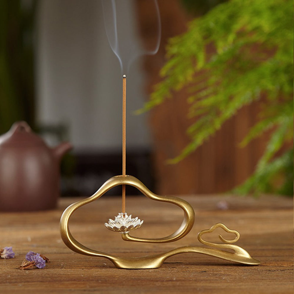 Pure Silver Lotus And  Brass Cloud Incense Holder