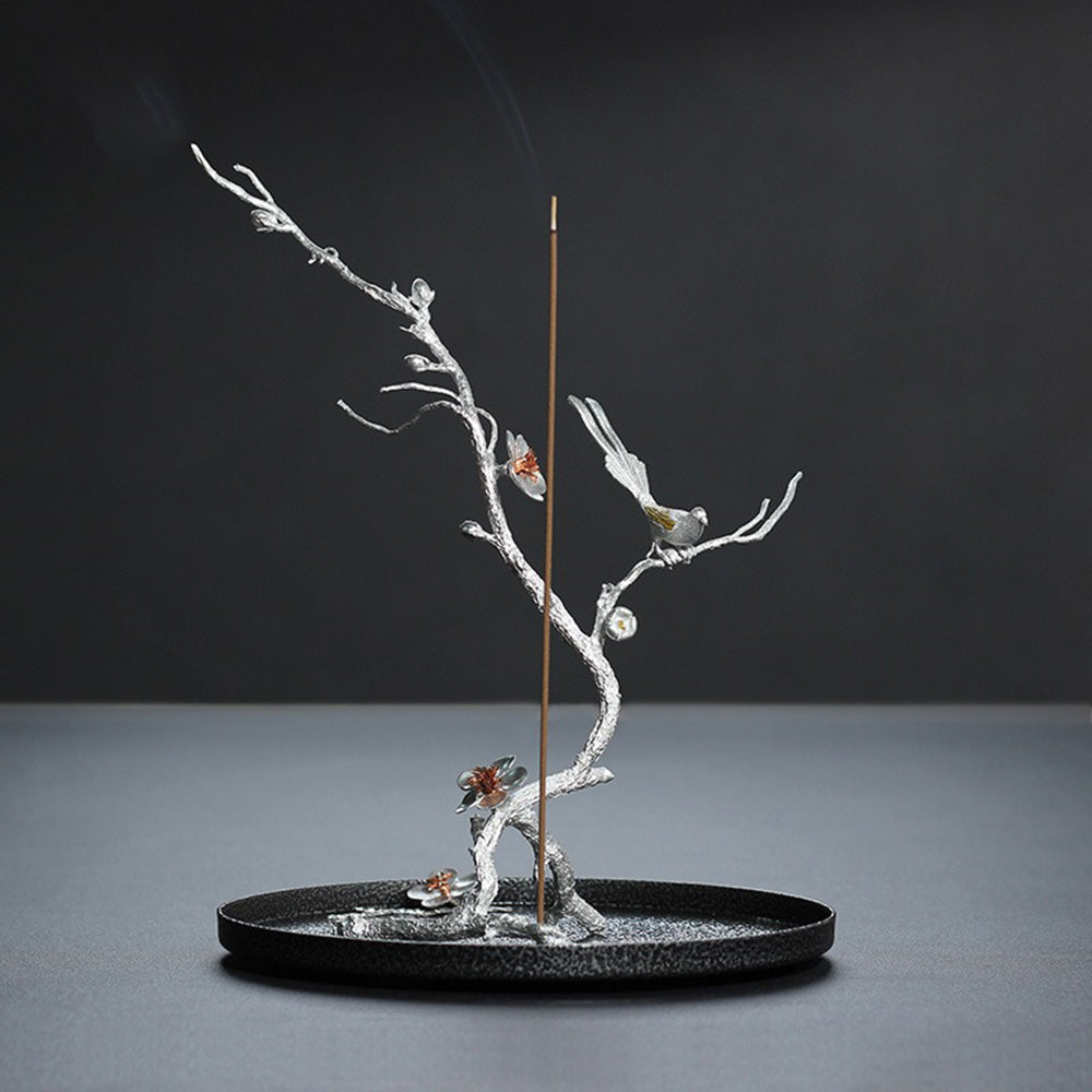 Pure Tin Stick Incense Holder With Magpie