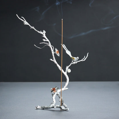 Pure Tin Stick Incense Holder With Magpie