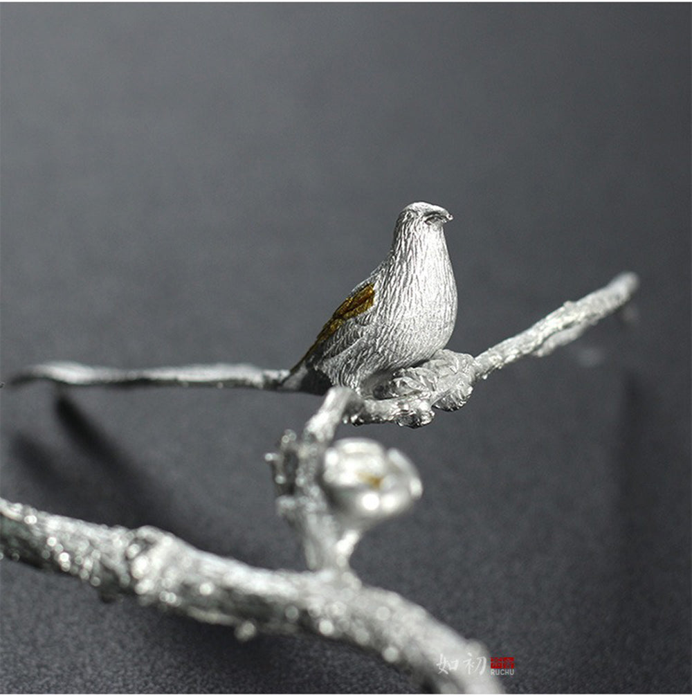 Pure Tin Stick Incense Holder With Magpie