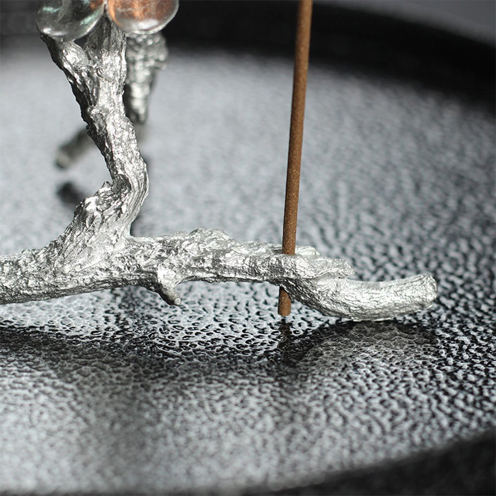 Pure Tin Stick Incense Holder With Magpie