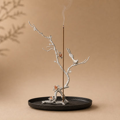 Pure Tin Stick Incense Holder With Magpie