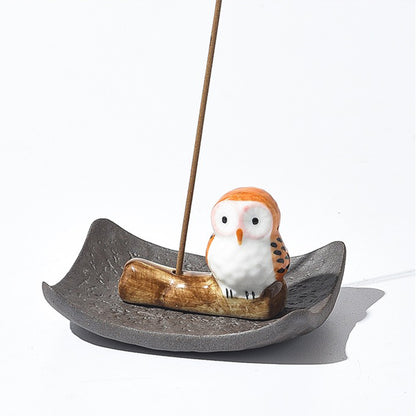 Owl On Driftwood Clay Incense Holder