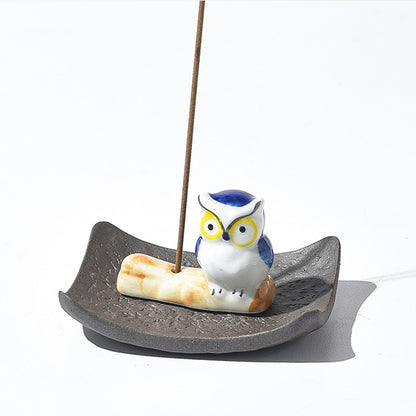 Owl On Driftwood Clay Incense Holder