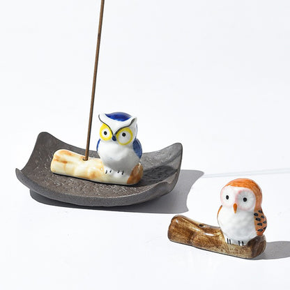 Owl On Driftwood Clay Incense Holder