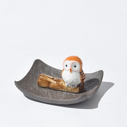 Owl On Driftwood Clay Incense Holder