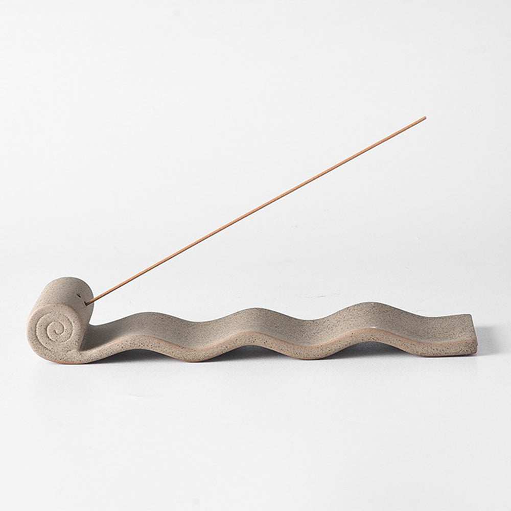 Serene Wave Clay Incense Holder