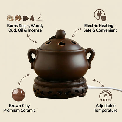 Dark Brown Ceramic Electric Incense Burner