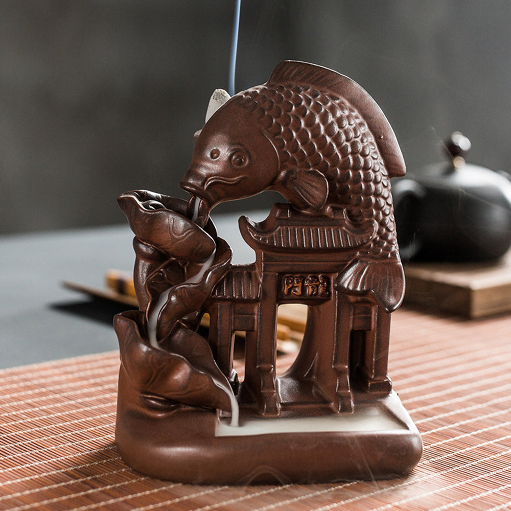 Ceramic Koi Lotus Waterfall Burner