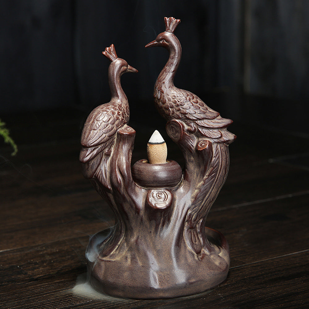 Ceramic Twin Peacock Waterfall Burner