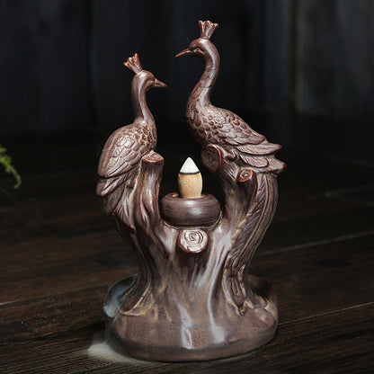 Ceramic Twin Peacock Waterfall Burner