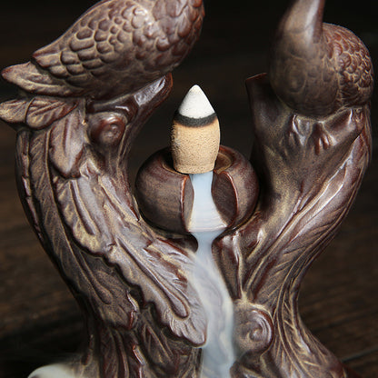 Ceramic Twin Peacock Waterfall Burner