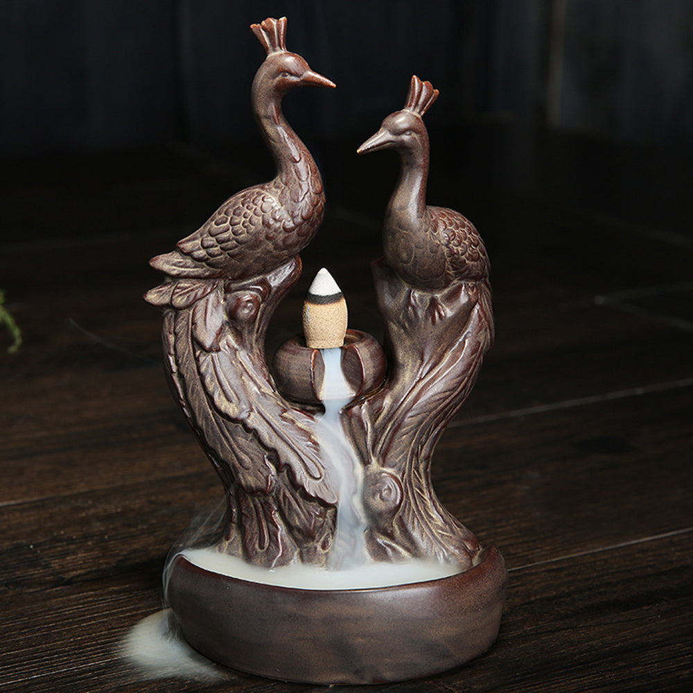 Ceramic Twin Peacock Waterfall Burner