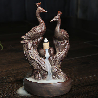 Ceramic Twin Peacock Waterfall Burner