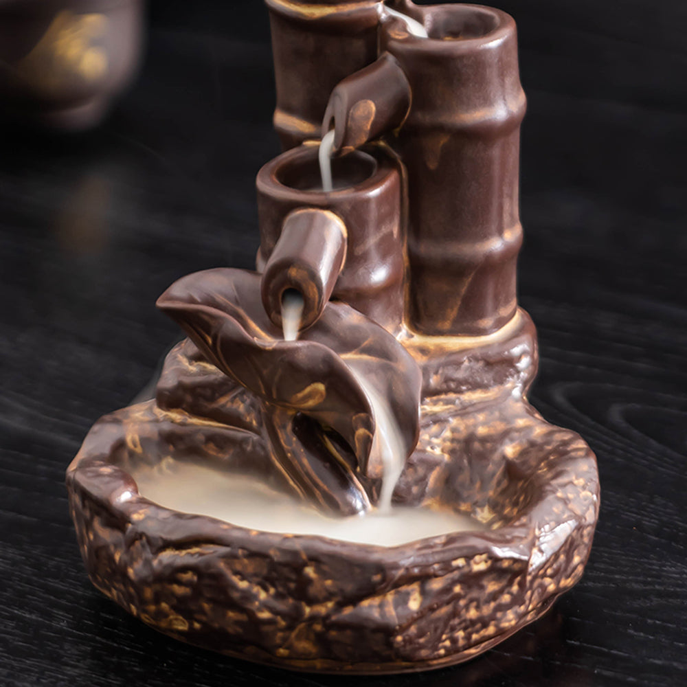 Ceramic Bamboo Waterfall Incense Burner
