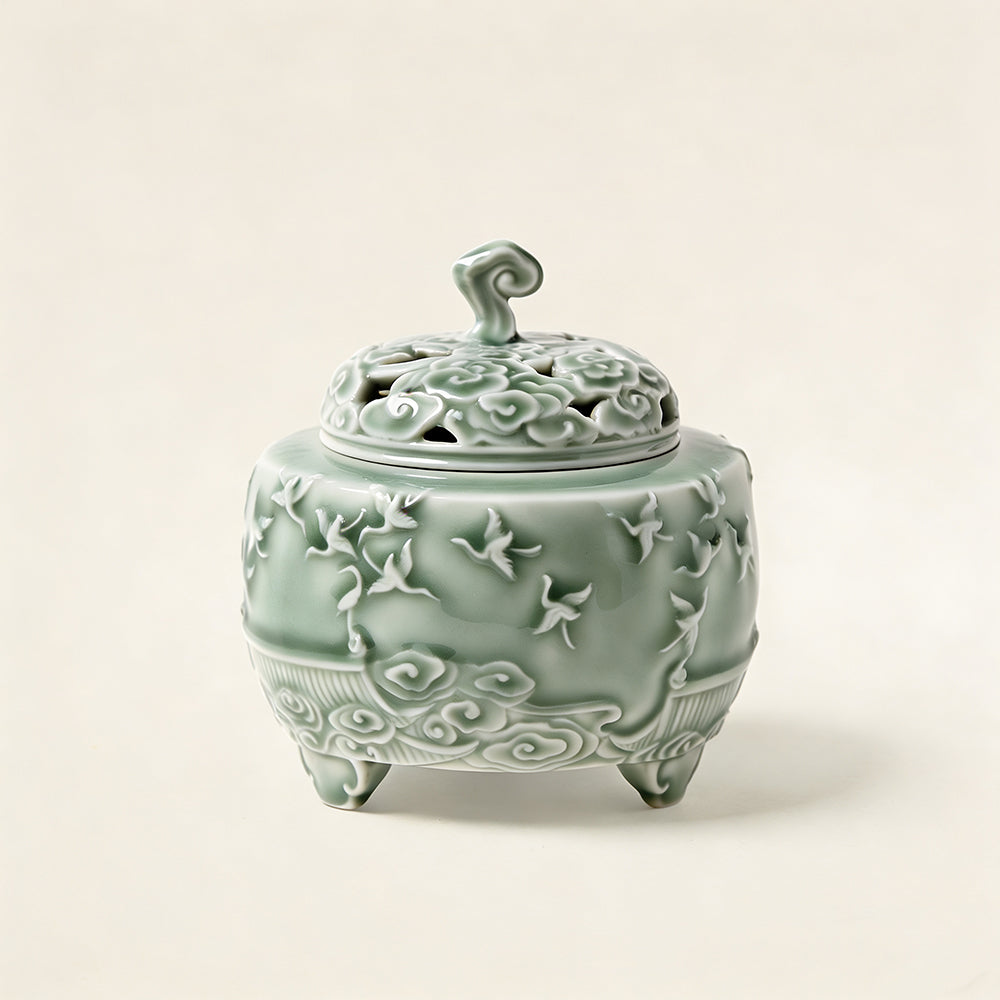 Lucky Crane Ceramic Electric Incense Burner