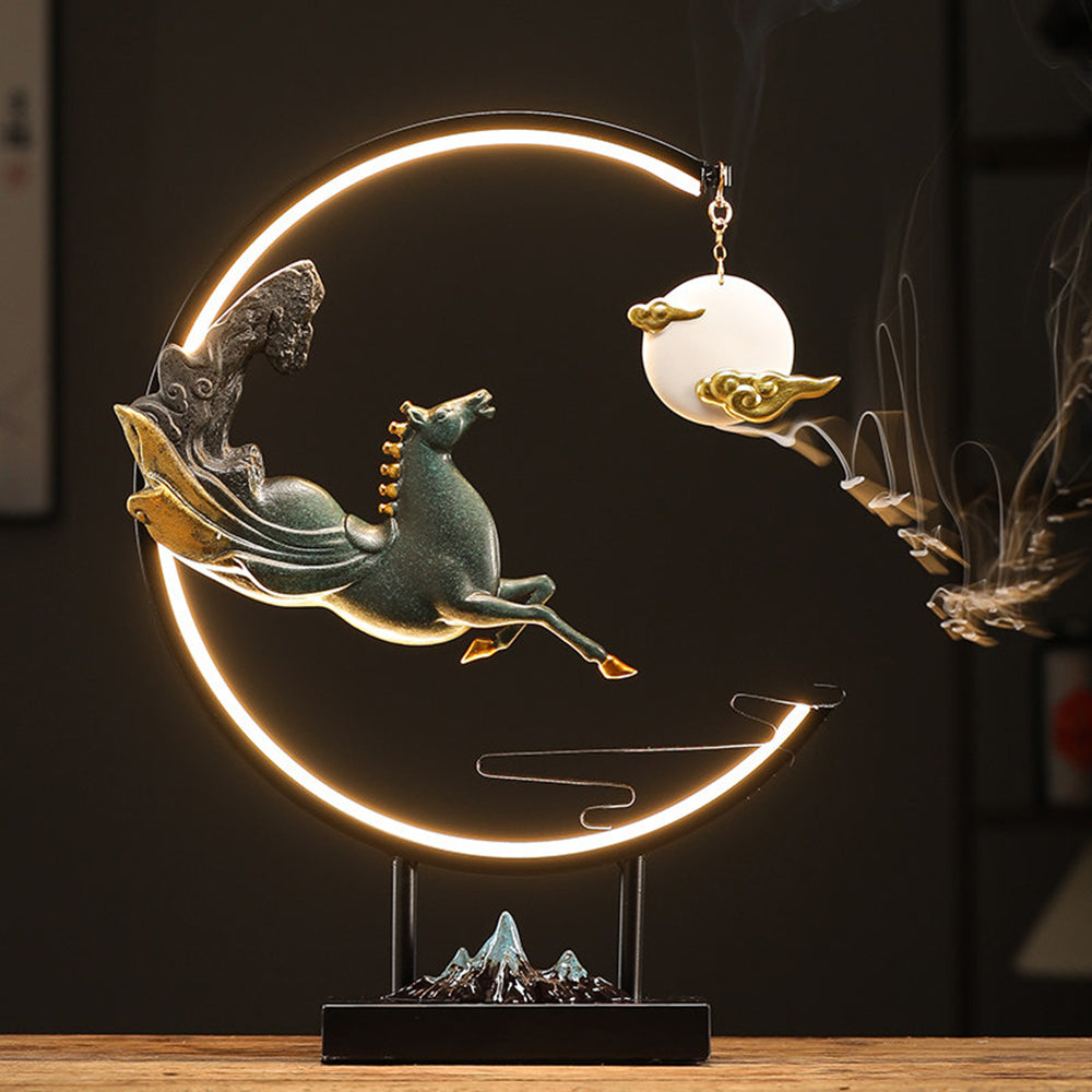 Flying Horse Backflow Incense Burner with LED Light