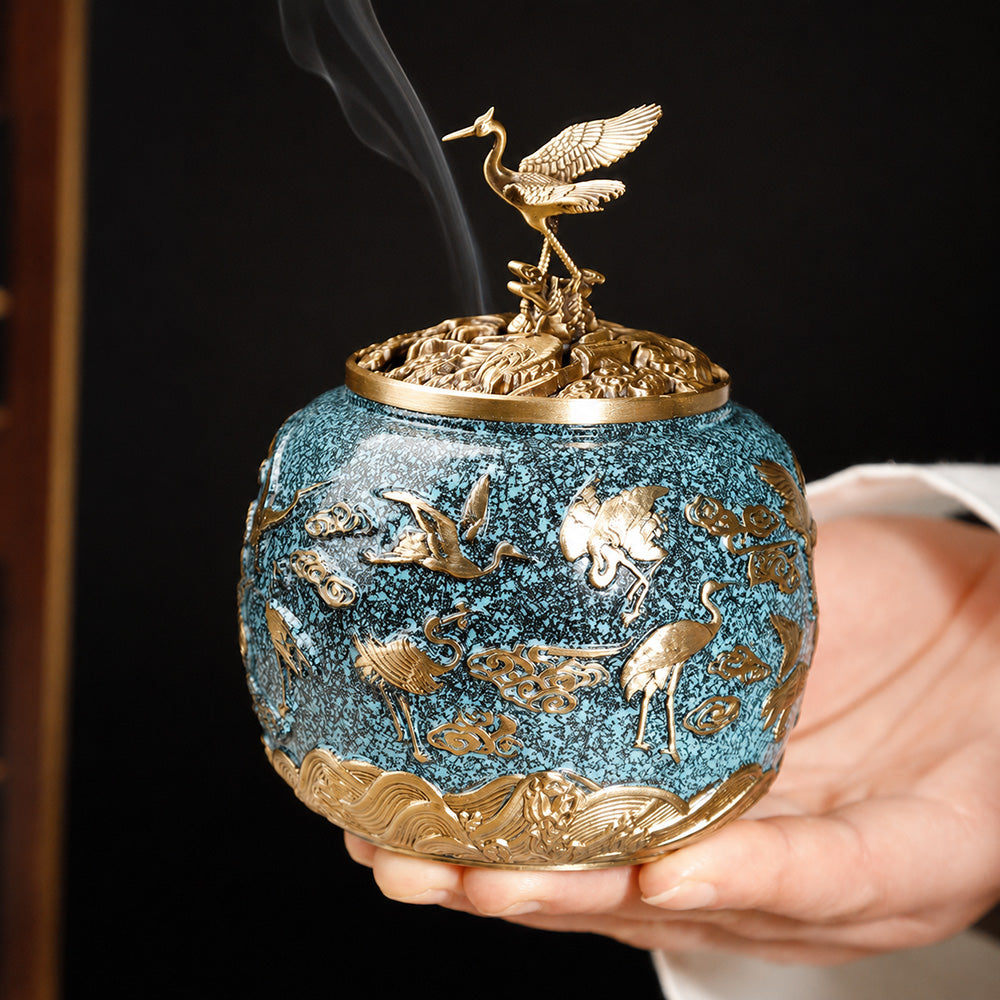 Crane Brass Chinese Incense Burner