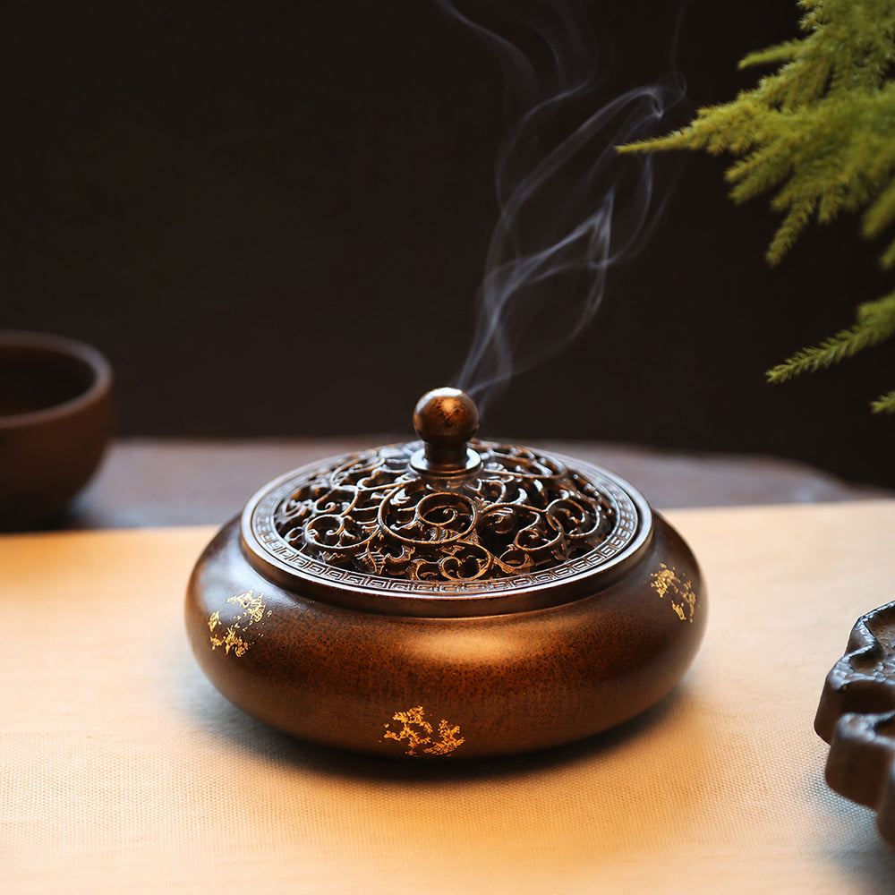 Classic Chinese Hand-Gilded Brass Incense Burner