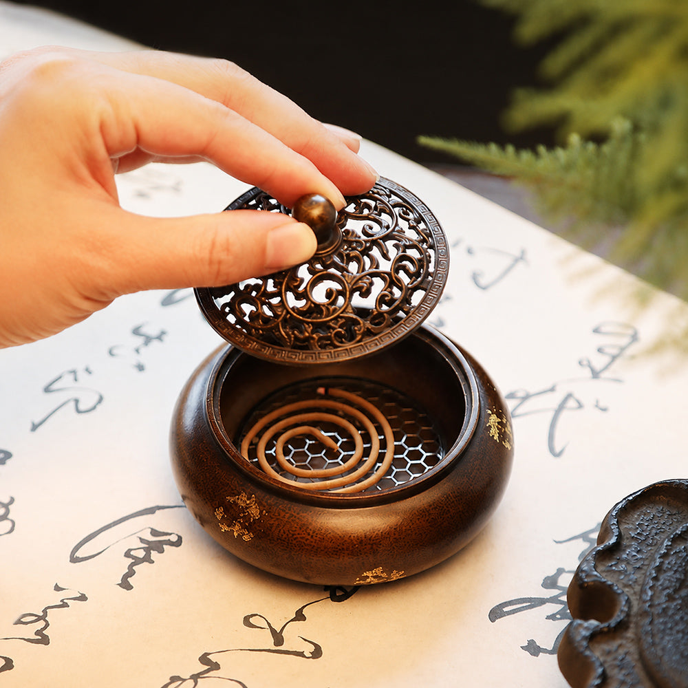 Classic Chinese Hand-Gilded Brass Incense Burner