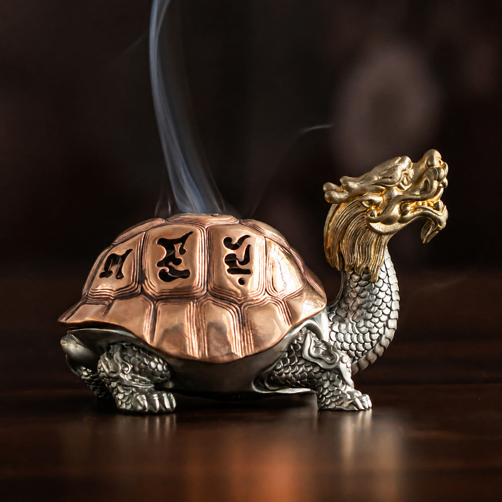 Copper Dragon Turtle Chinese Incense Burner
