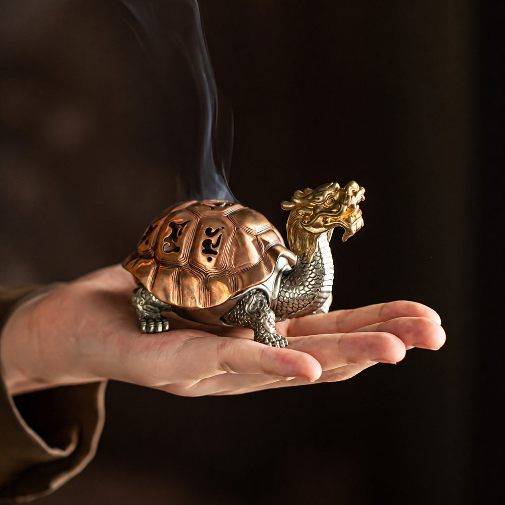 Copper Dragon Turtle Chinese Incense Burner