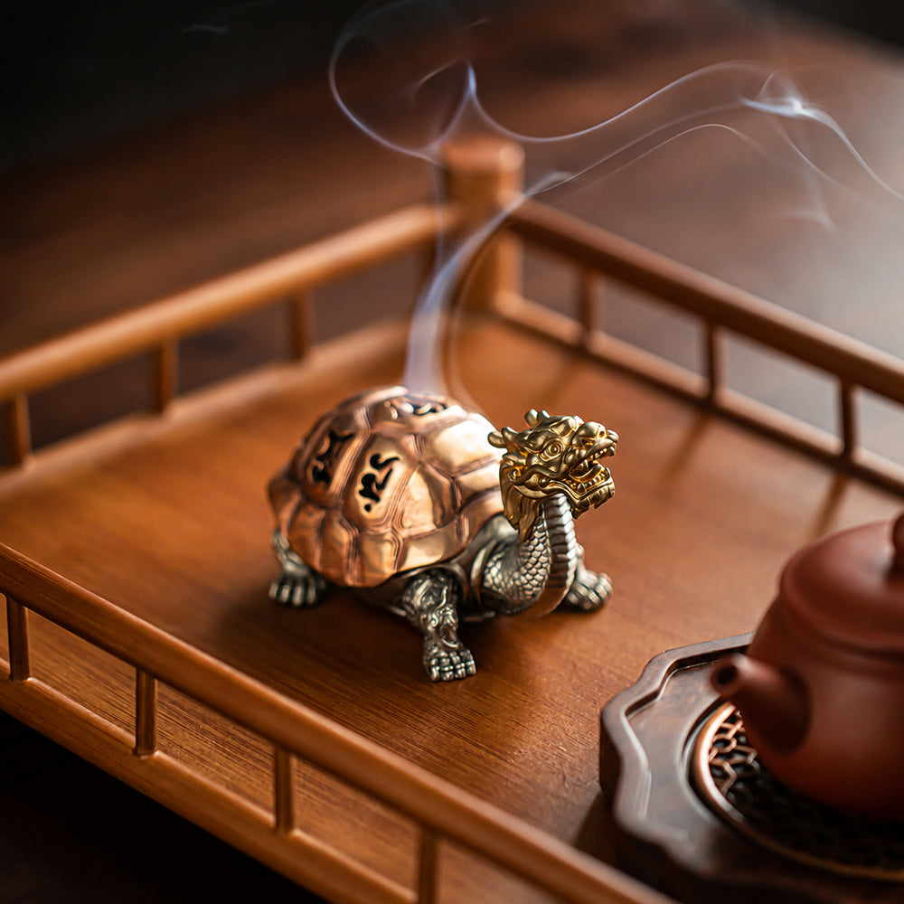 Copper Dragon Turtle Chinese Incense Burner