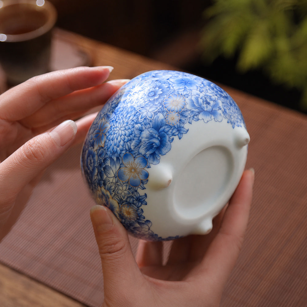 Blue &amp; White Floral Porcelain Incense Burner