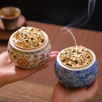 Blue &amp; White Floral Porcelain Incense Burner