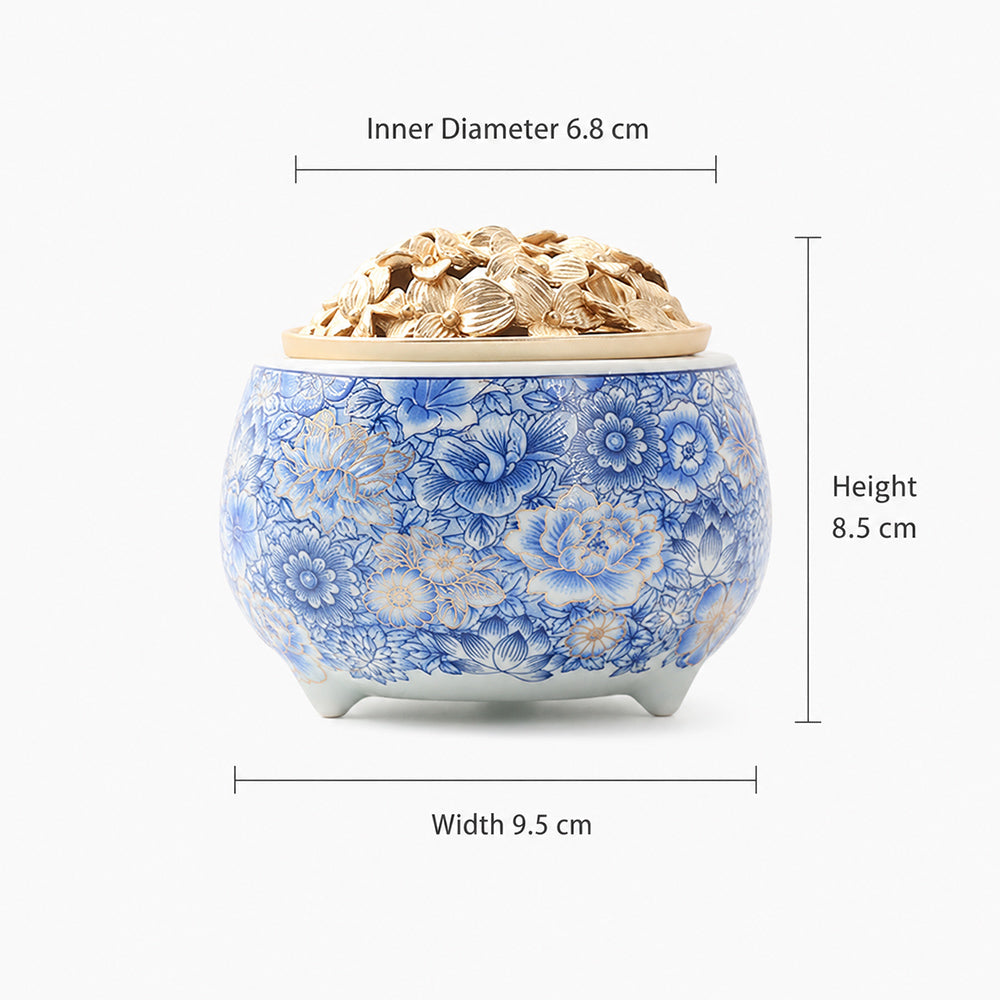 Blue &amp; White Floral Porcelain Incense Burner