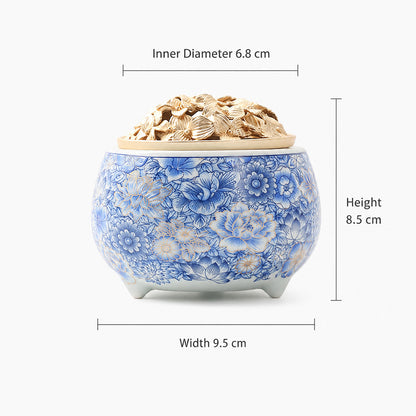 Blue &amp; White Floral Porcelain Incense Burner