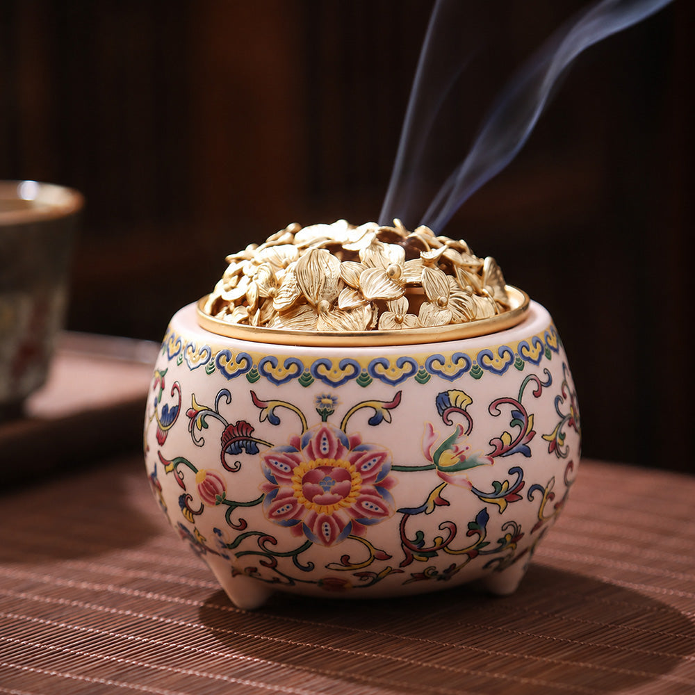 Blue &amp; White Floral Porcelain Incense Burner