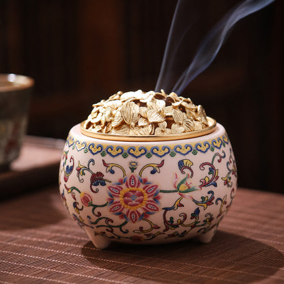 Blue &amp; White Floral Porcelain Incense Burner