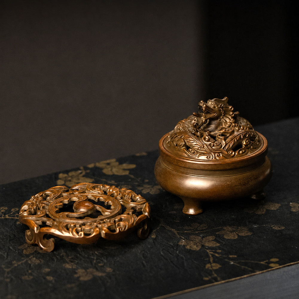 Vintage-Style Solid Dragon Brass Incense Burner