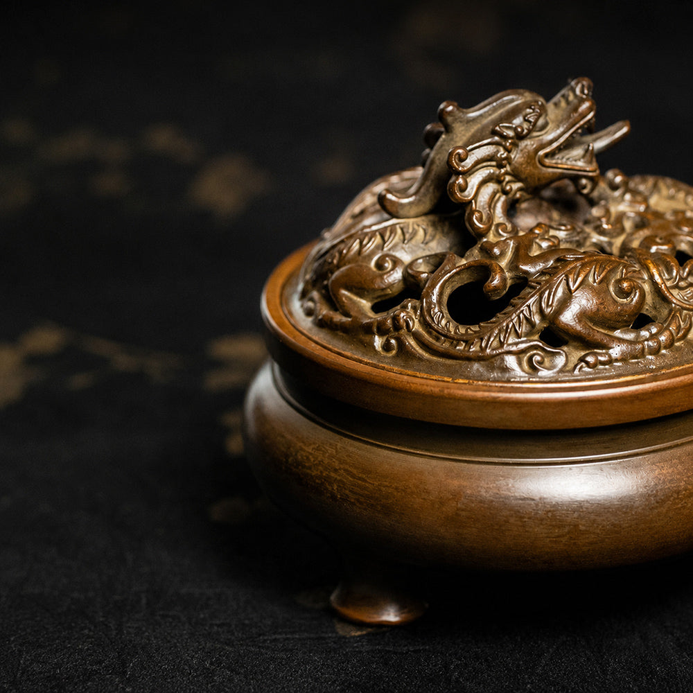 Vintage-Style Solid Dragon Brass Incense Burner