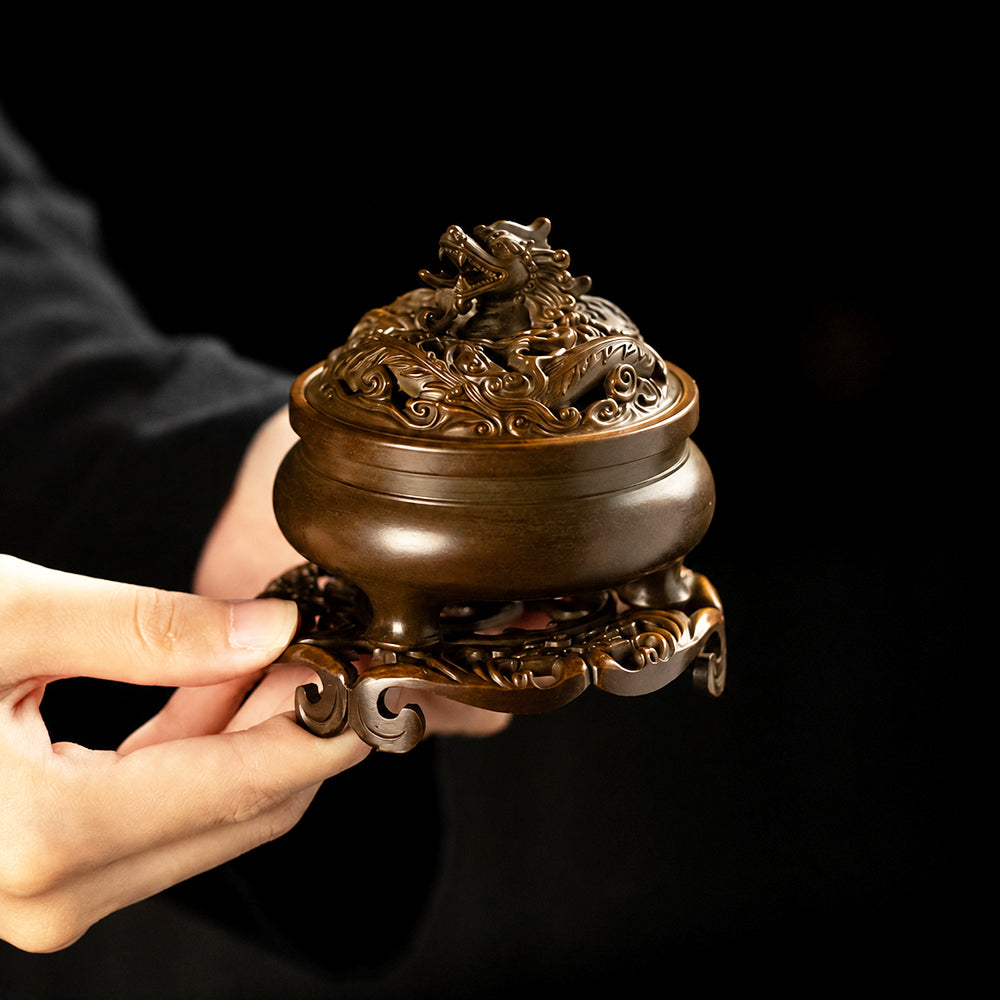 Vintage-Style Solid Dragon Brass Incense Burner